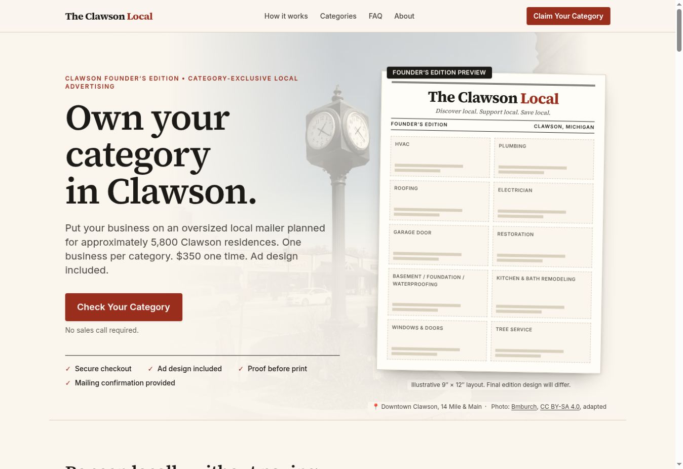 The Clawson Local actual website screenshot