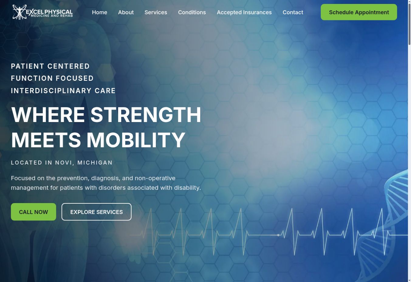 Excel Rehab actual website screenshot